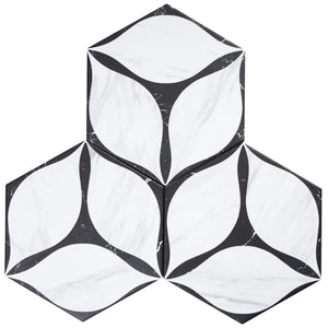 CO-BLH8 Corola Black 7.7"x8.9" Hexagon Porcelain Patterned Wall & Floor Tile